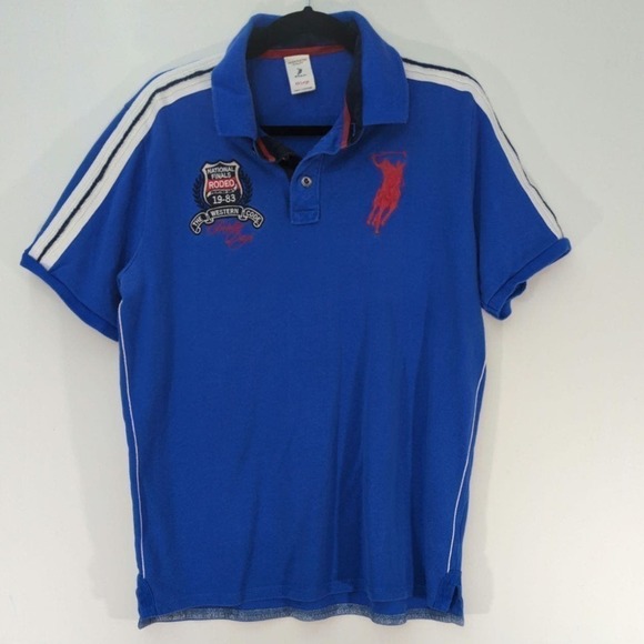 Wild West Rodeo Mens Blue Cotton Short Sleeve Big Pony Polo Shirt Size XXL - Picture 1 of 9